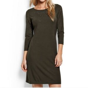 Tommy Bahama Olive Green Jersey Knit Studded Dress MEDIUM Summer Travel Basic